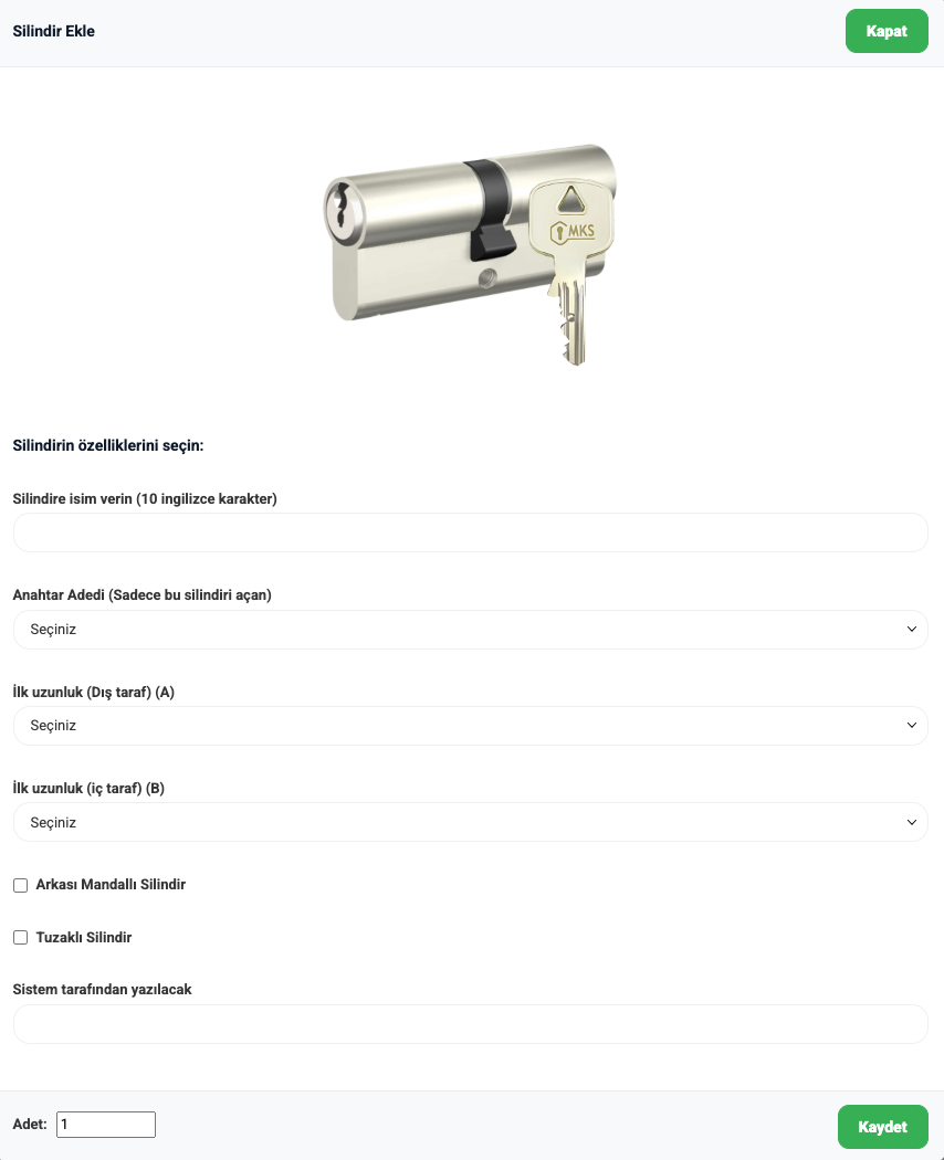 Silindir ekleme popup ekranı