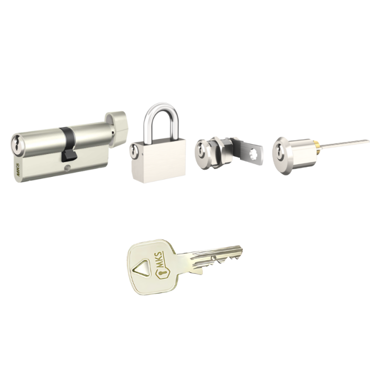 MKS MK2000 Ortak Anahtarlı Set – 1 Adet Barel, 1 Adet Mobilya Kilidi, 1 Adet Asma Kilit ve 1 Adet Tirajlı Kilit - 1